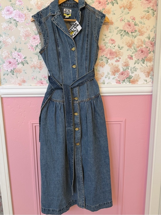 Future Collective Dresses & Skirts - Sleeveless Blue Denim Maxi Dress with Tie Waist